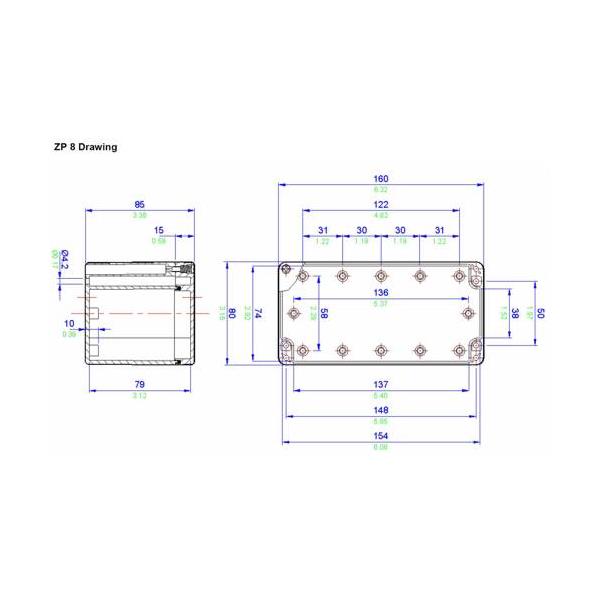 EZP08 Abtech  Polycarbonate ZP 08 Grey RAL7035 IP65 Size:160x80x85mm
